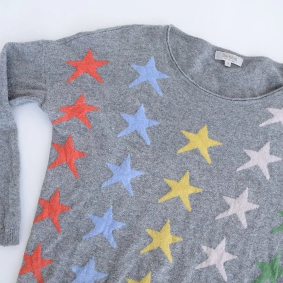 Bartolini Grey with Stars  48% Wool, 7% Cashmere Crewneck Sweater Small - Picture 9 of 13